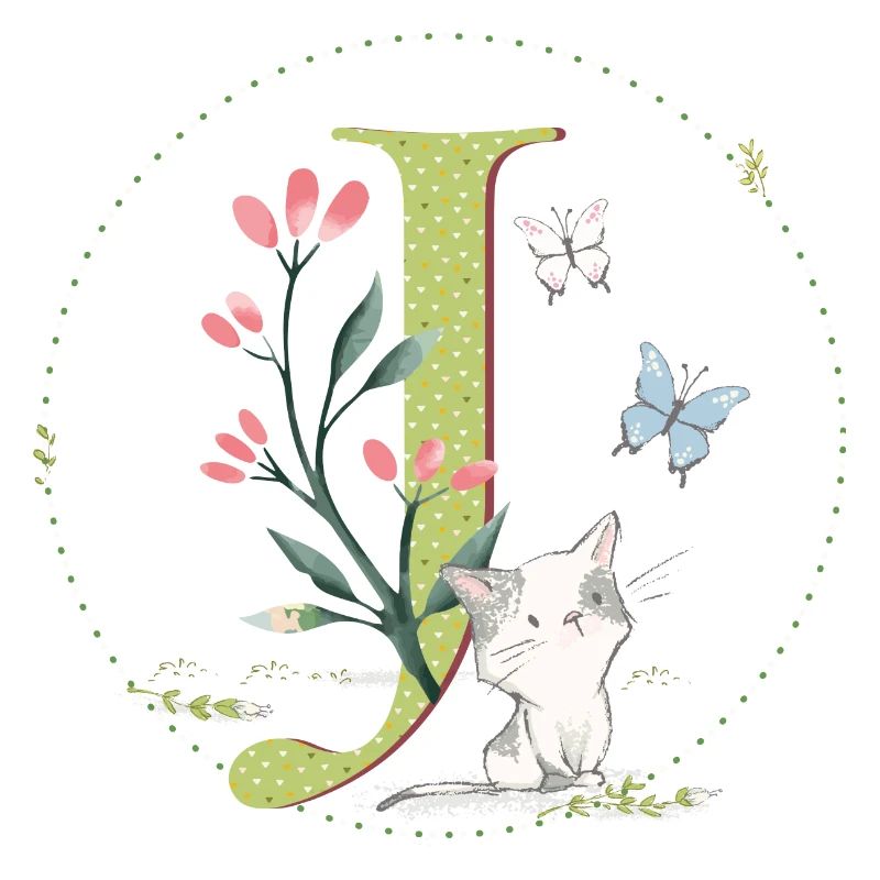 Initial letter J with cat