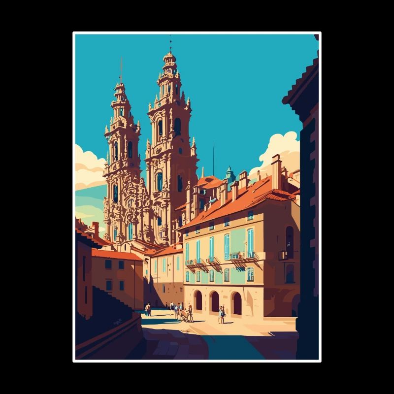 Saint-Jacques-de-Compostelle Espagne Affiche de voyage Vintage