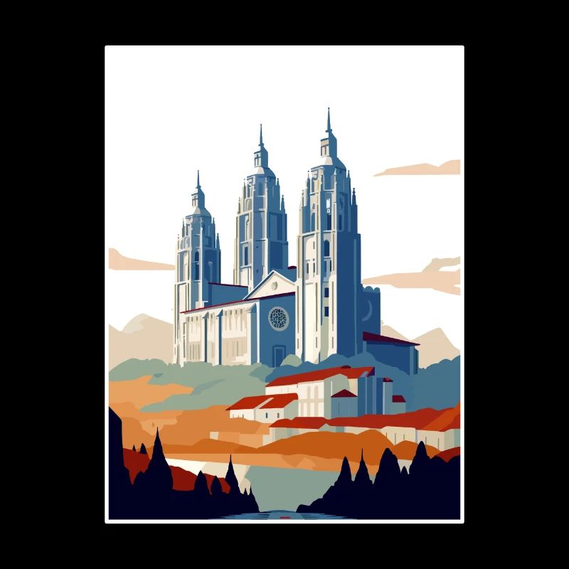 Saint-Jacques-de-Compostelle Espagne Affiche de voyage Vintage