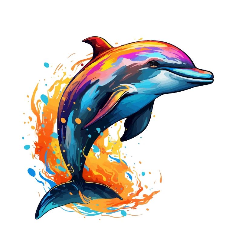 Des blobs de peinture de dauphins colorés éclaboussent des éclaboussures