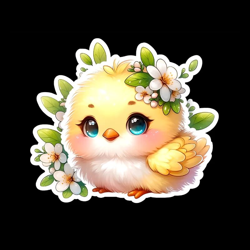 Sweet Easter Chick With Spring Flowers