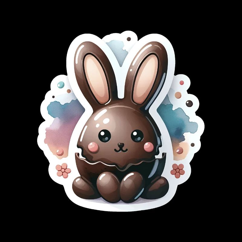 Lapin en chocolat Chibi avec fond d’aquarelle