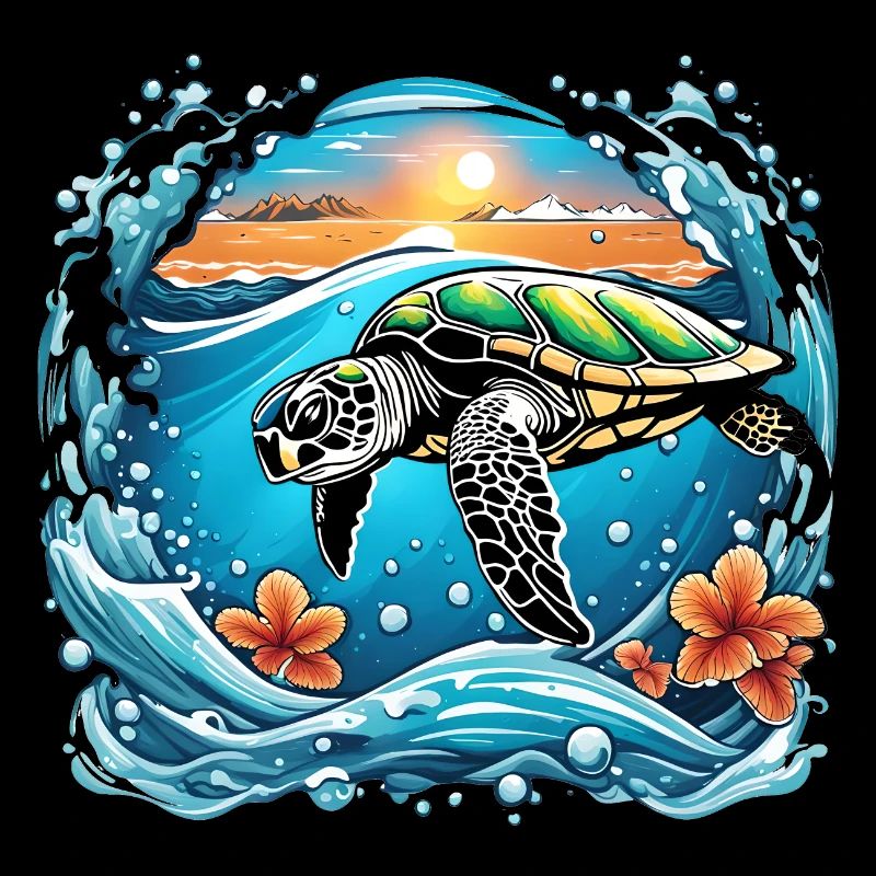 Sunset turtle by the sea