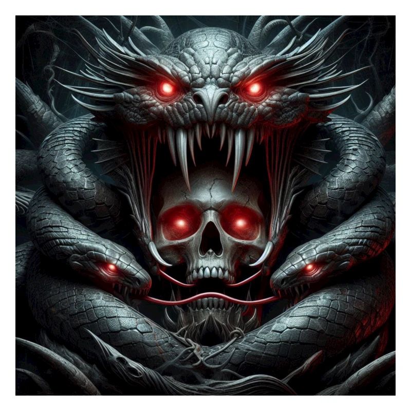 Skull devoured by snakes