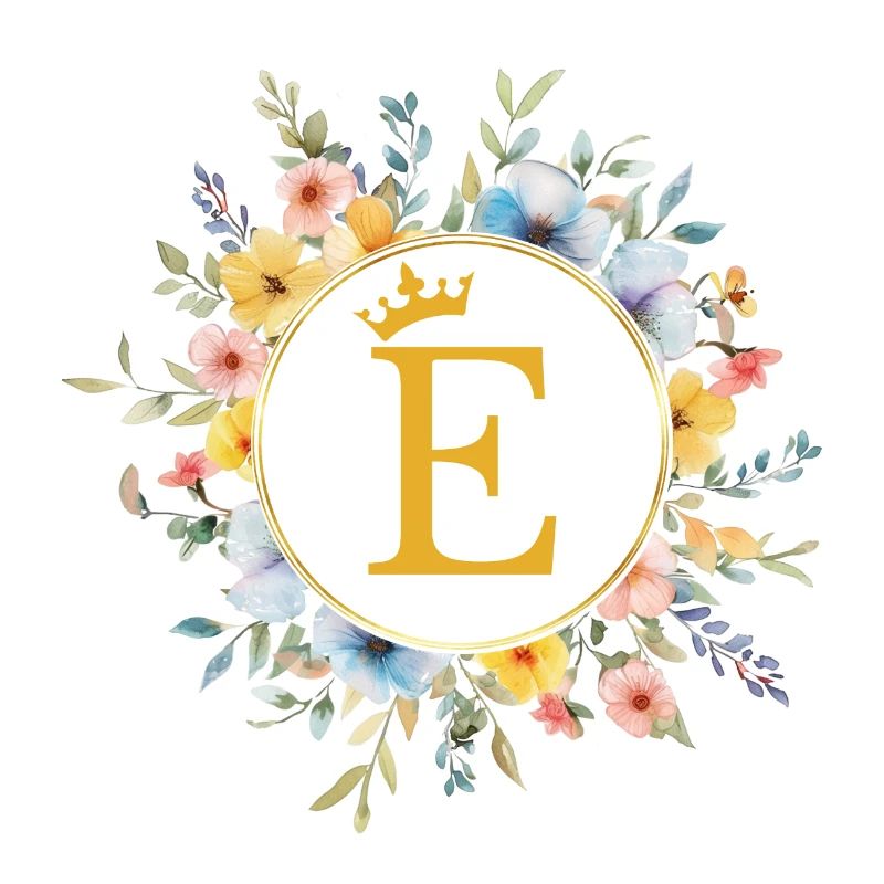 E Monogram, Flower Circle, Personalizable