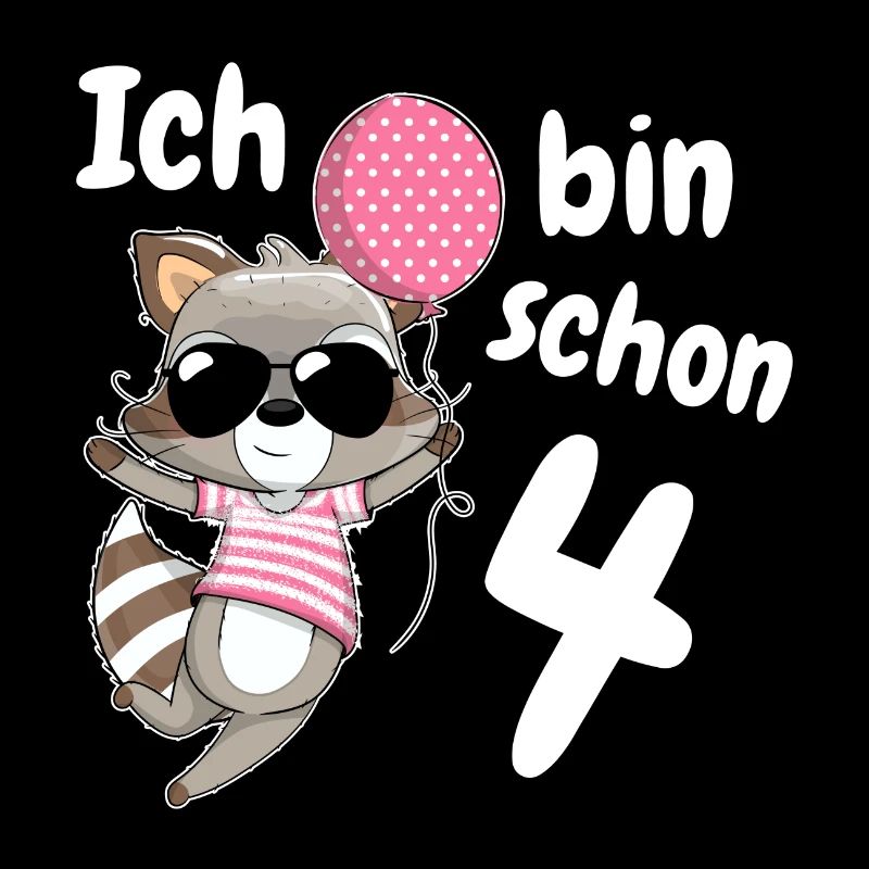 4. Geburtstag Mädchen Süßer Waschbär Vier 4 Jahre