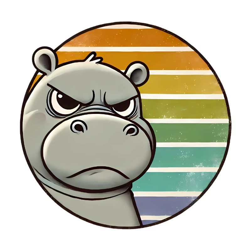 Grumpy Hippo Retro Rainbow Design