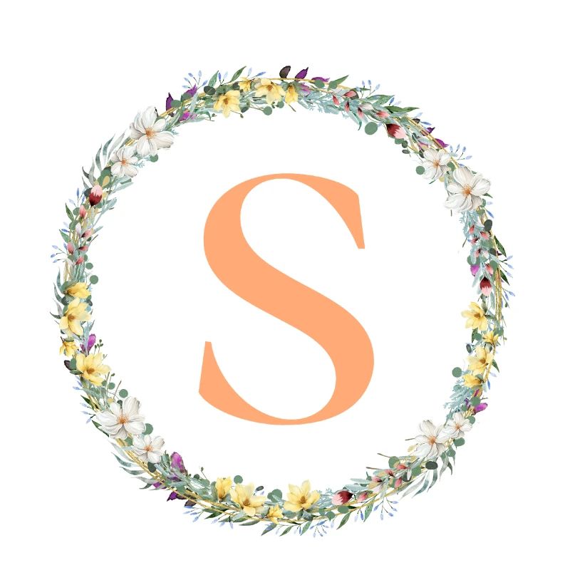S Monogram, Flower Wreath, Personalizable