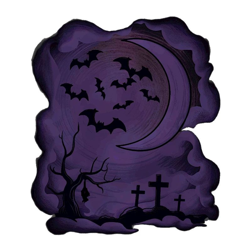 Fledermäuse, Mondsichel, Gräber, Bäume