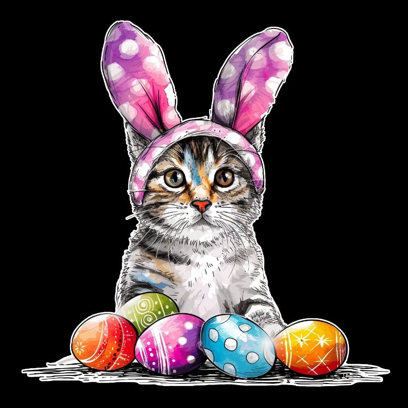 Cat Easter Bunny with Pink Ears, Funny Easter Cat