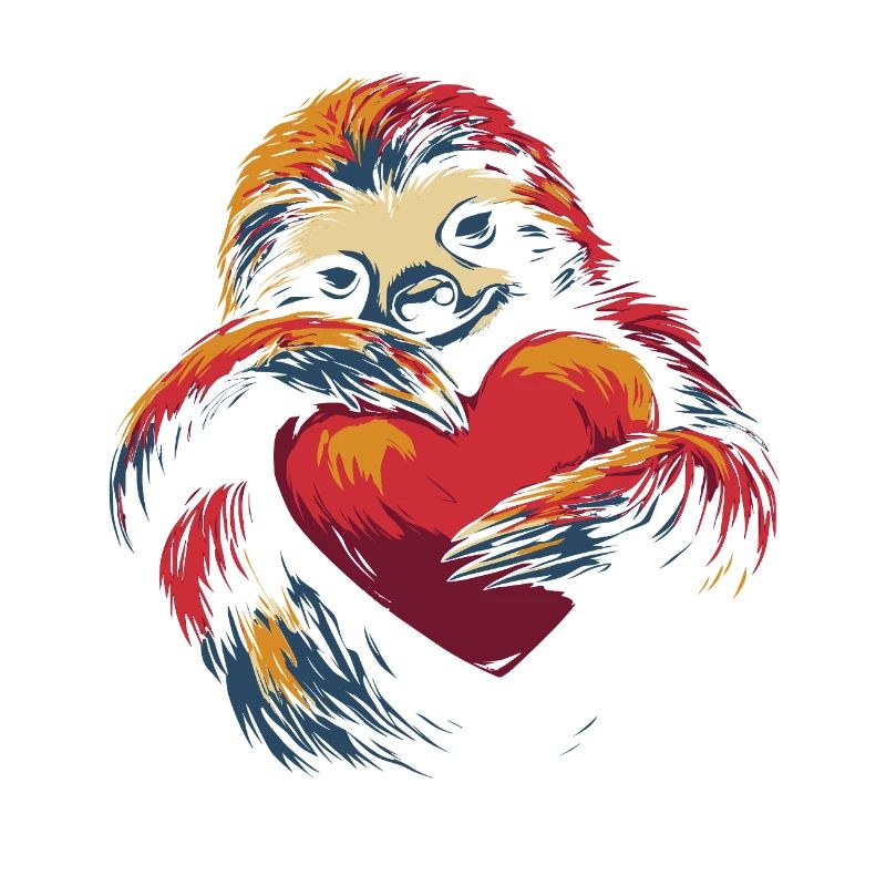 Sloth hugging heart