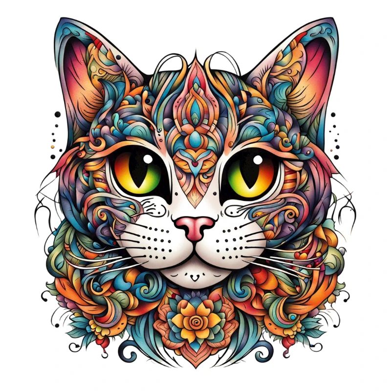 Chat dans le style de tatouage coloré