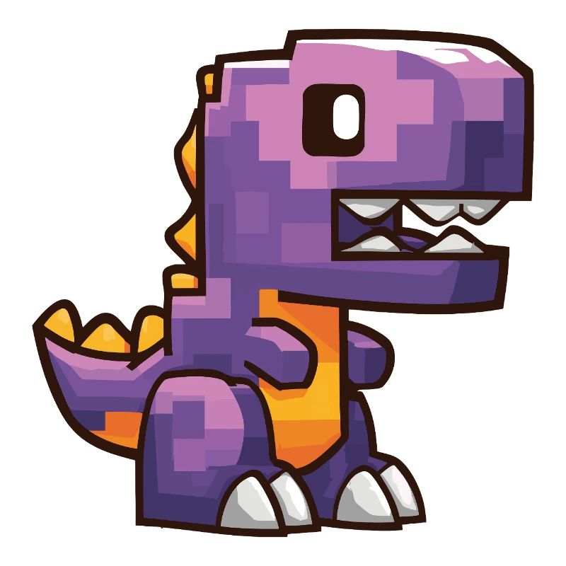 Pixel Dino – T-Rex de dessin animé violet