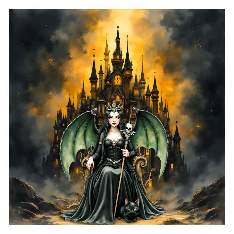 Sorcière ailée devant le château