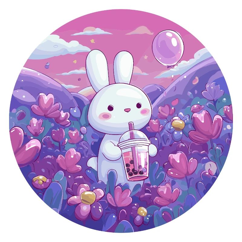 Petit Lapin dans la Mer de Fleurs Pourpre