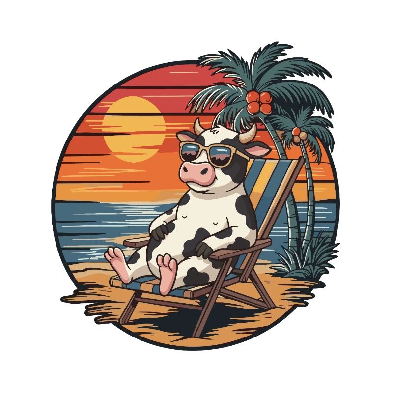 Vache drôle sur la plage Coucher de soleil des vacances d’été