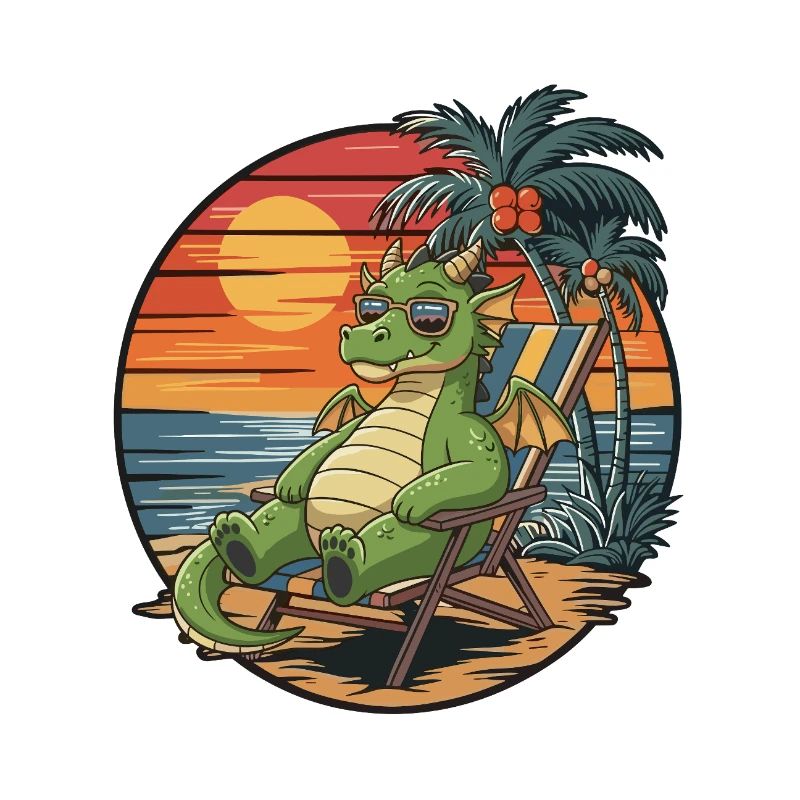 Funny Dragon on Beach Summer Vacation Sunset