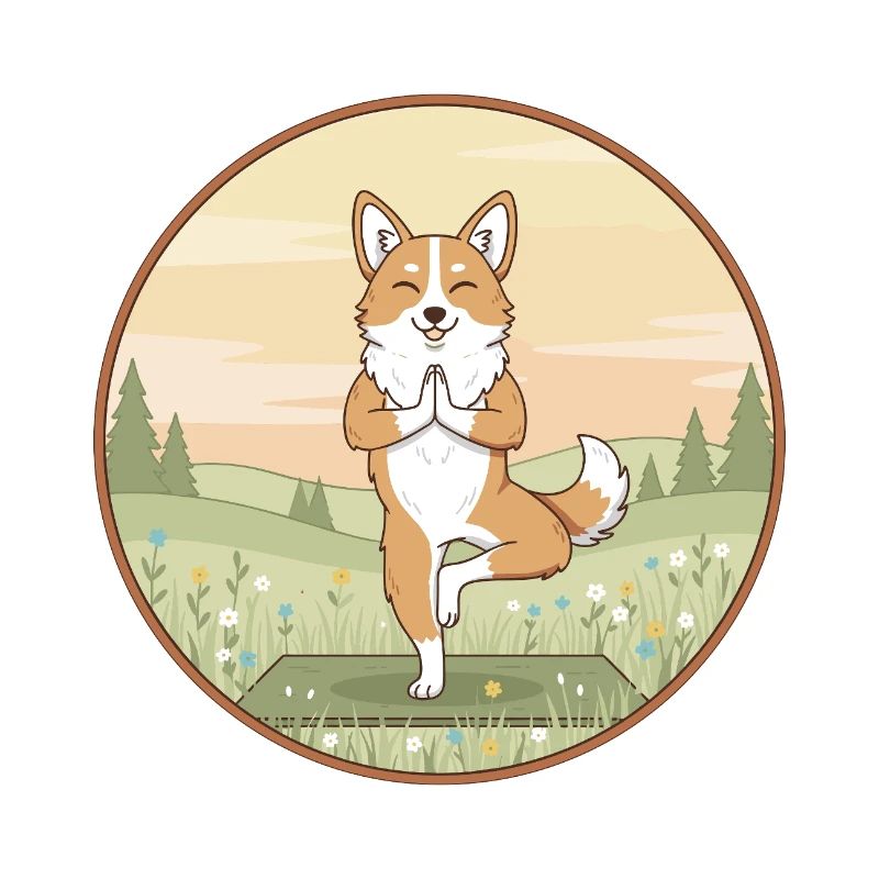 Yoga Corgi Dog Doing Tree Pose Art
