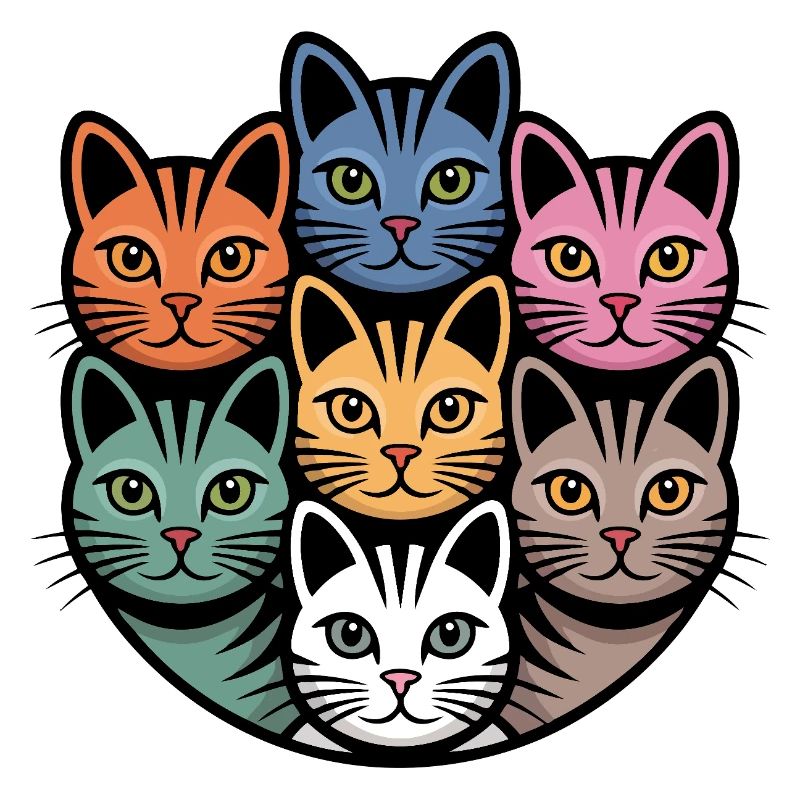 Chat multicolore rond et coloré