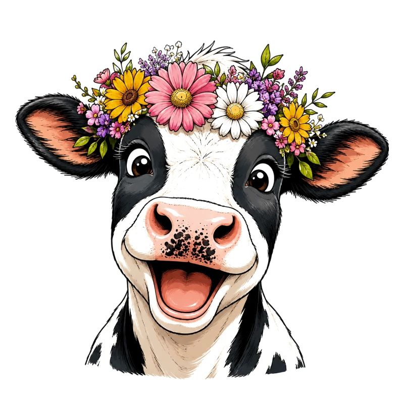 Vache avec une couronne de fleurs