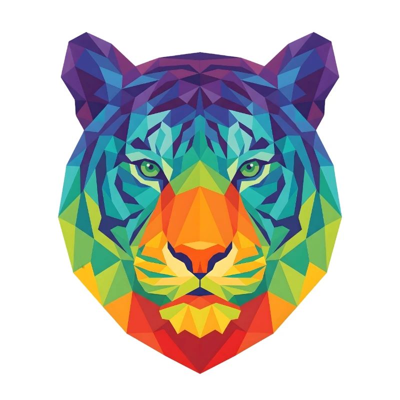 Neon Blue Geometric Tiger Head Pop Art
