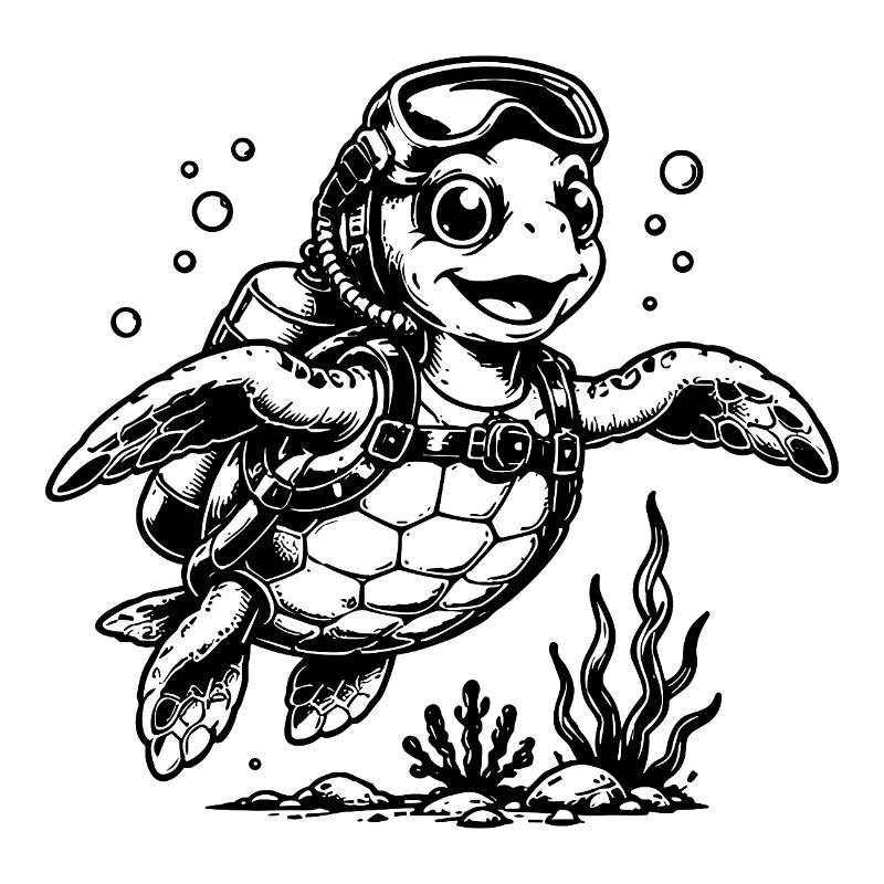 Turtle diver with oxygen tank