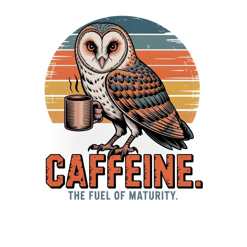 Eule mit Kaffee Retro Sunset Caffeine Spruch
