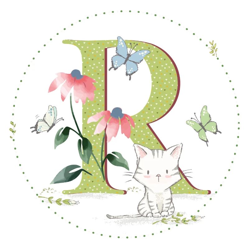 Initial letter R with cat