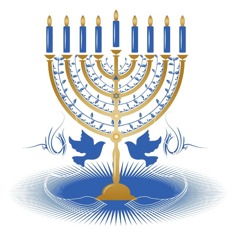 gold-colored Hanukkah candlestick with two doves