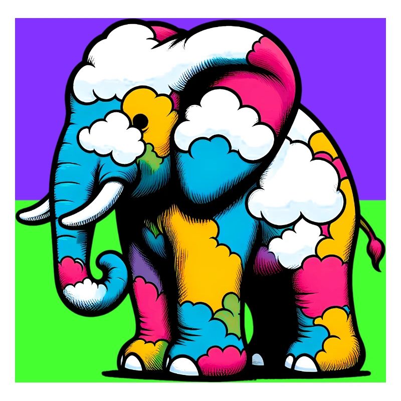Éléphant avec Nuage et Nuages