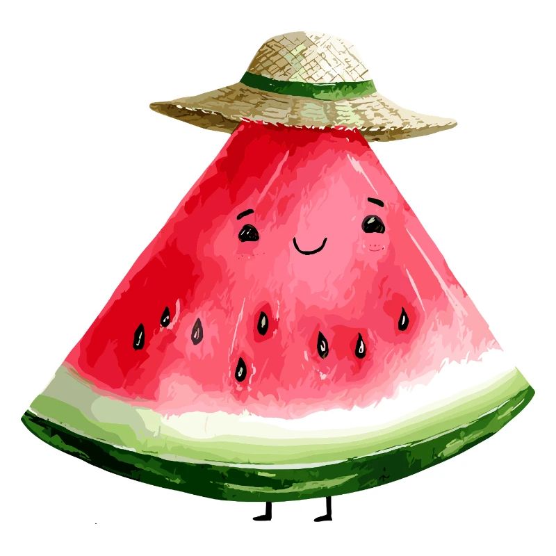Pastèque Kawaii avec chapeau de soleil