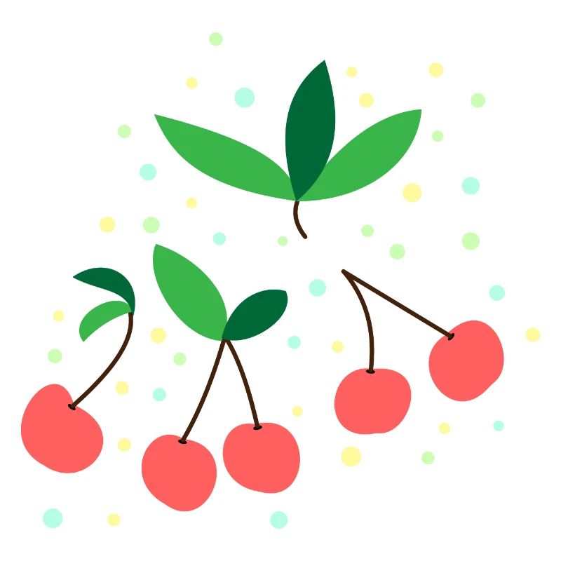 CHERRIES FRUIT LEAVES CIRCLES PATTERN