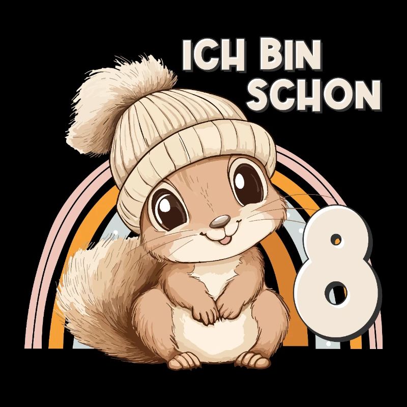 8. Geburtstag Eichhörnchen Regenbogen Süß Niedlich