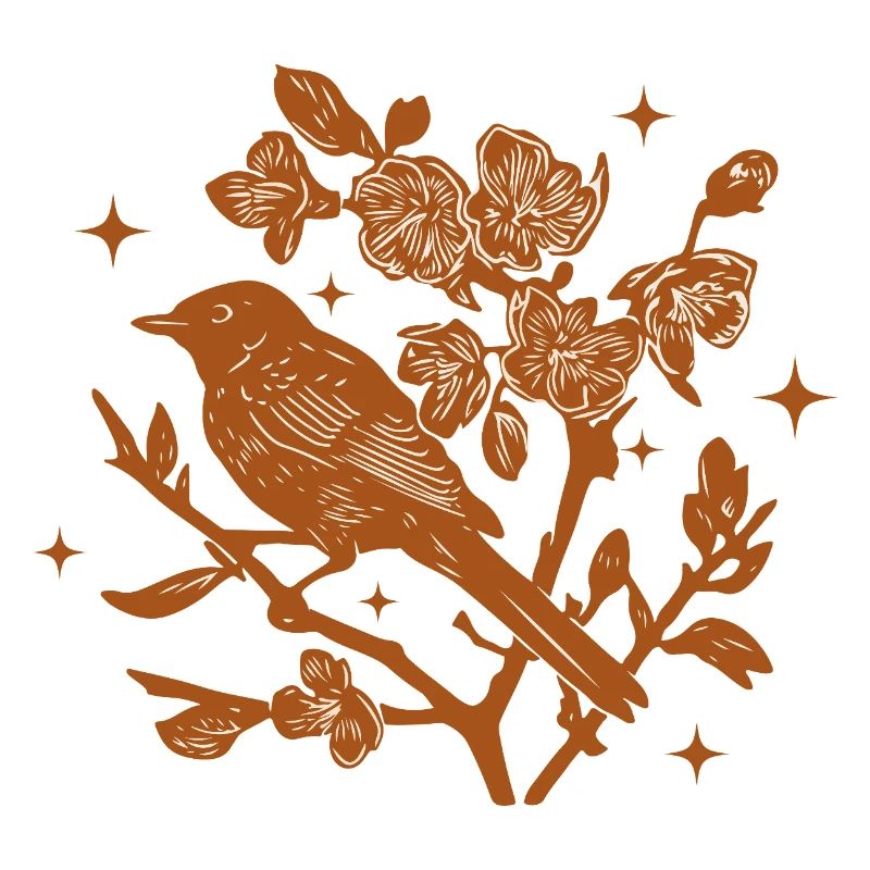 Silhouette oiseau et fleurs d'automne