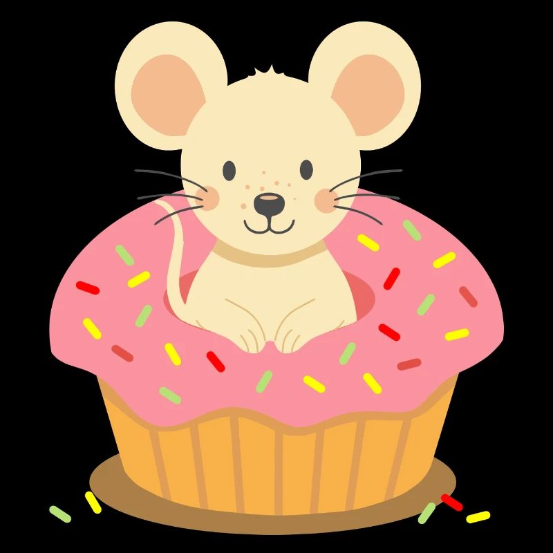 Souris assise dans un cupcake rose avec des pépites