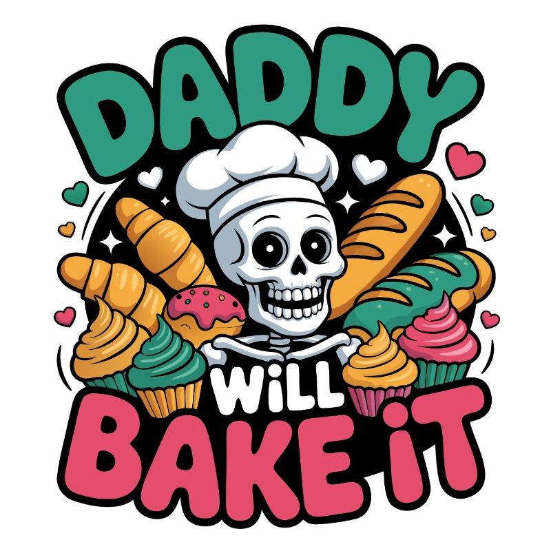 Daddy Will Bake It. Lustiges Skelett Bäcker Design