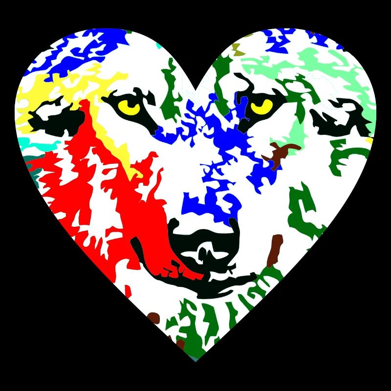 Herz Wolf bunt