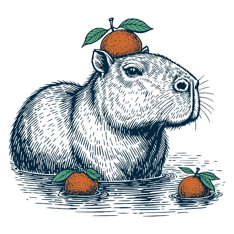 Capybara avec de l’orange sur la tête
