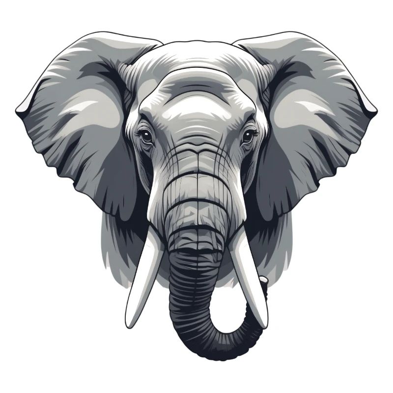 Elephant Head Grayscale Vector