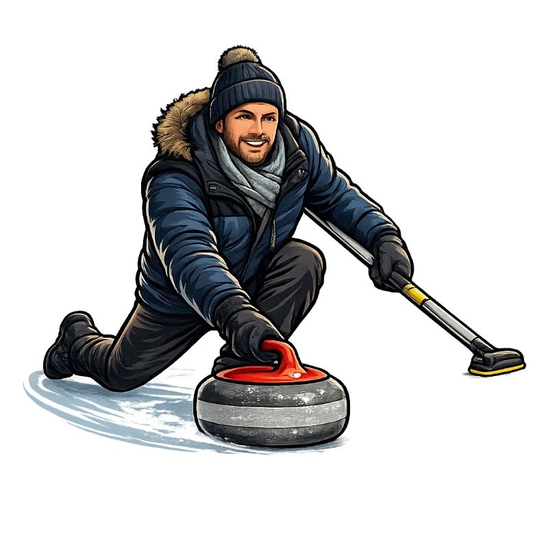 Curlingheld im Eiswind