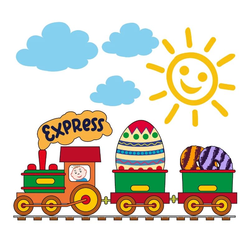 Baby controls railway with Easter egg and sweets