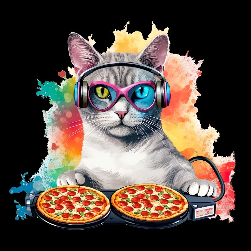 Outer Space Cat Pizza Disc Jockey - Interstellar