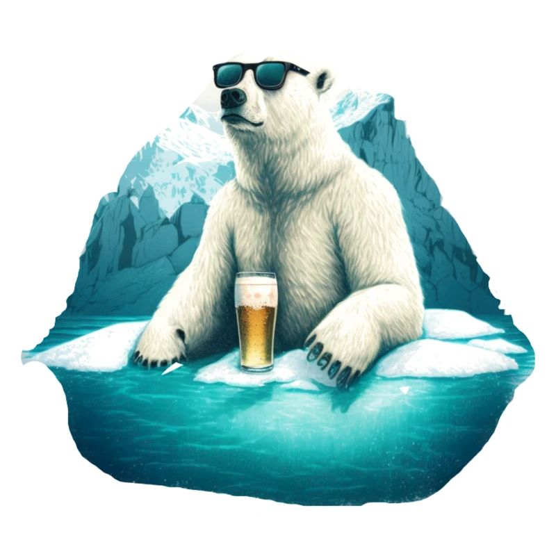 Cooler Eisbär mit Bier und Sonnenbrille