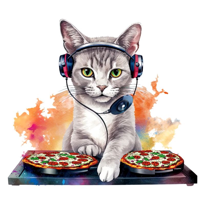 Outer Space Cat Pizza Disc Jockey - Interstellar