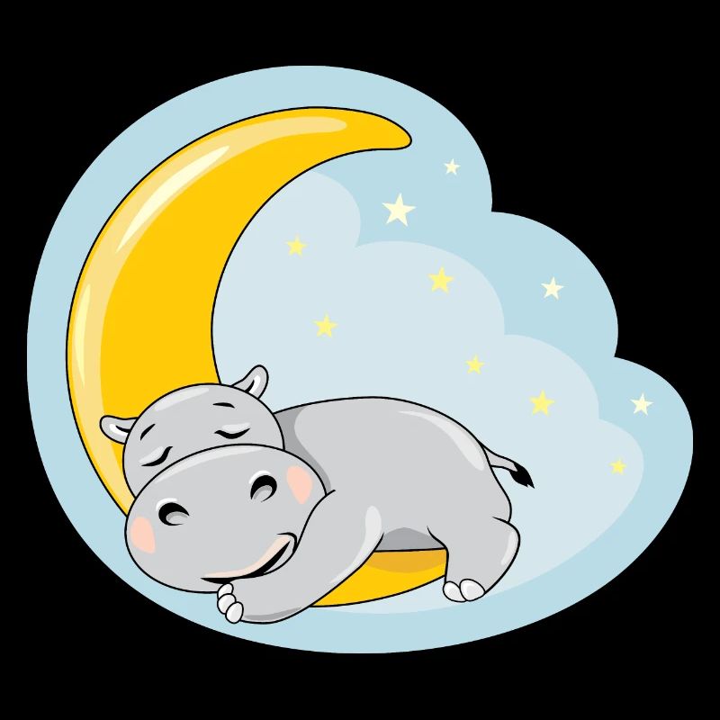 Cute sleeping hippo on the moon