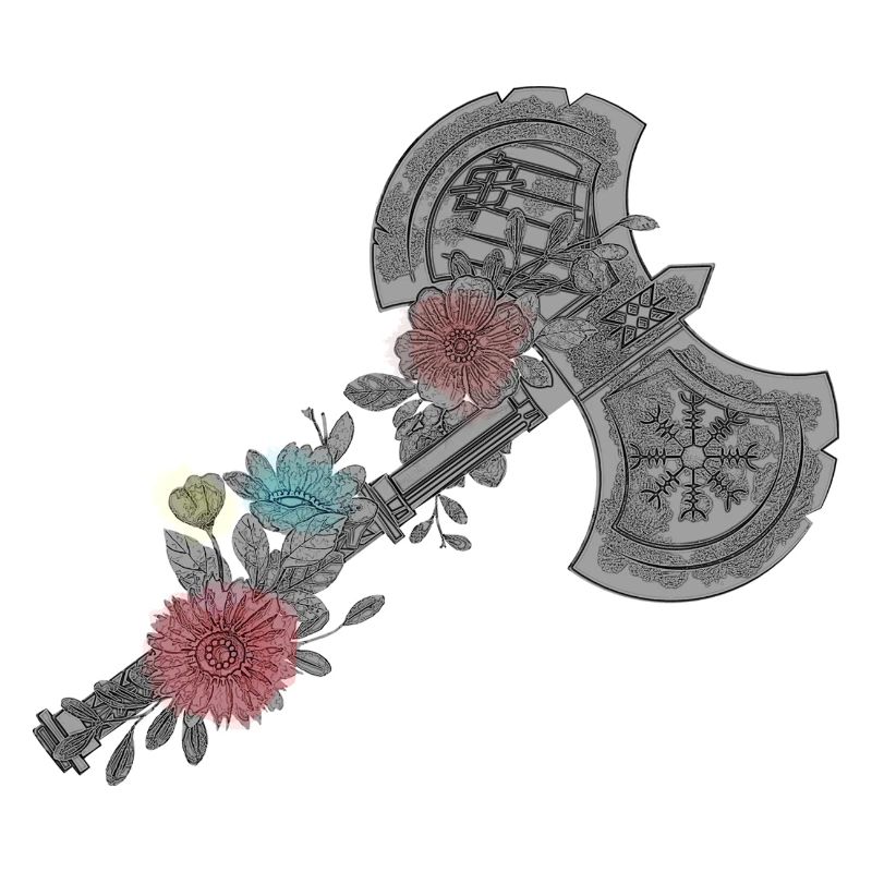 Vikings celtiques avec fleurs Double Axe Design