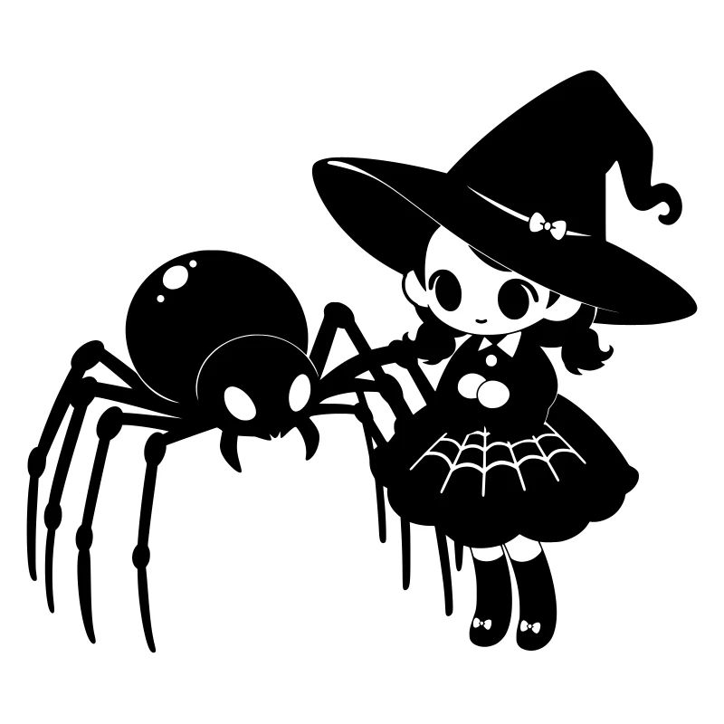 Sorcière mignonne avec motif d’araignée d’Halloween