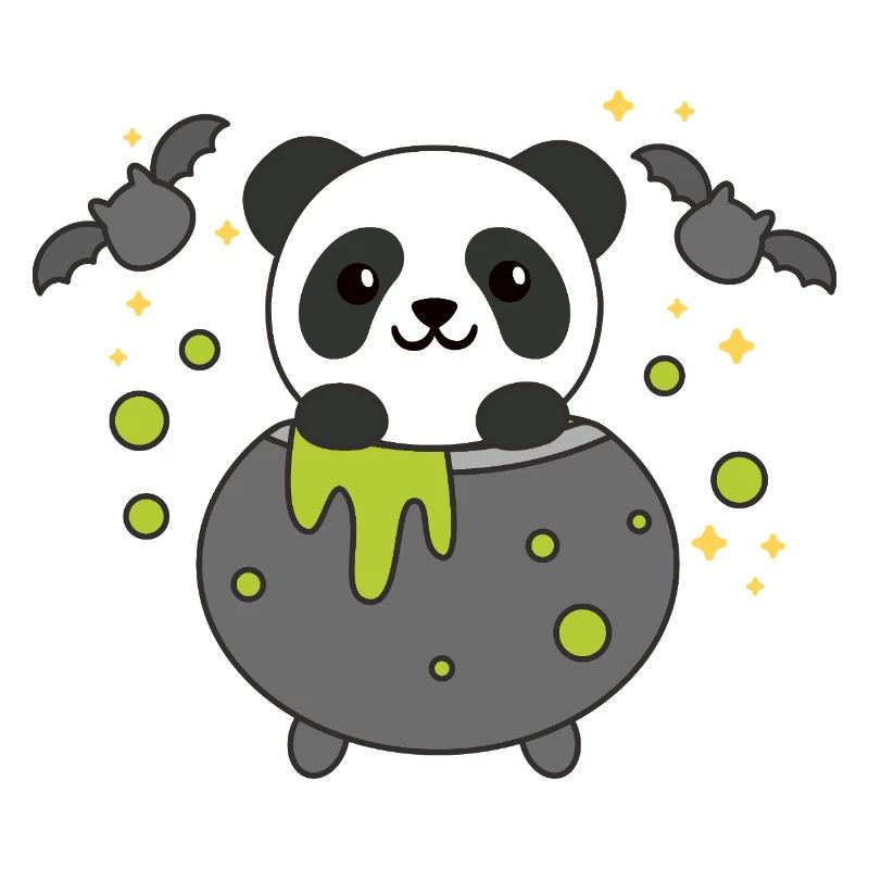 Panda Joyeux Halloween Bâton de Chaudron de Sorcière