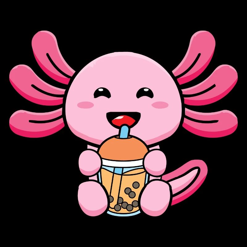 Bubble Milk Tea Axolotl Drinking Boba Tea