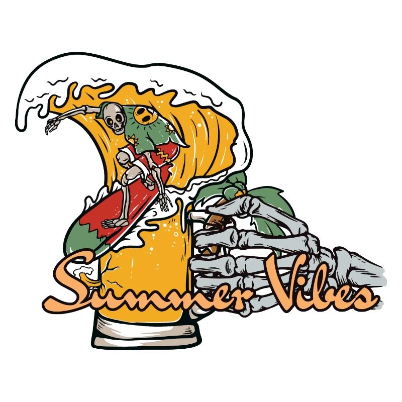 Beer Summer Surfing Wave Skeleton